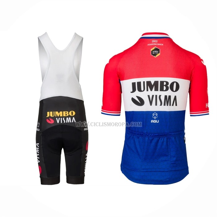 2022 Ropa Ciclismo Jumbo Visma Rojo Blanco Azul Mangas Cortas y Culotte Corto